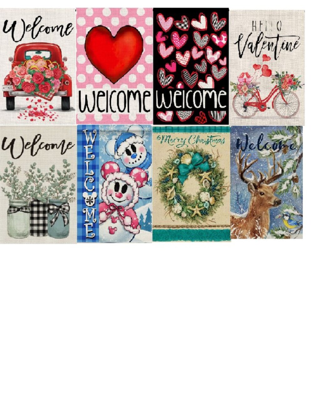 Seasonal Garden Flags Set of 8-Double Sided 12 x 18 Inch Outside Yard Flags